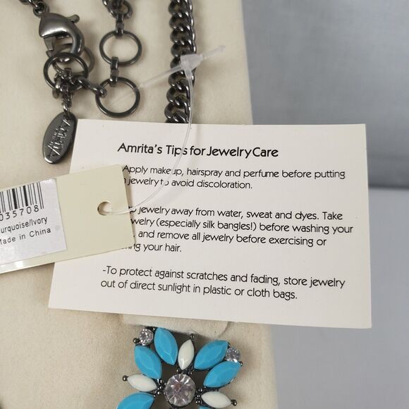 Amrita Singh Women Turquoise Ivory Rhinestone Necklace Southwestern Chunky - Picture 16 of 16